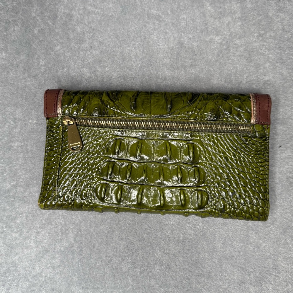 Brahmin Soft Checkbook Embossed Leather Wallet, Green/ Brown - Picture 2 of 6